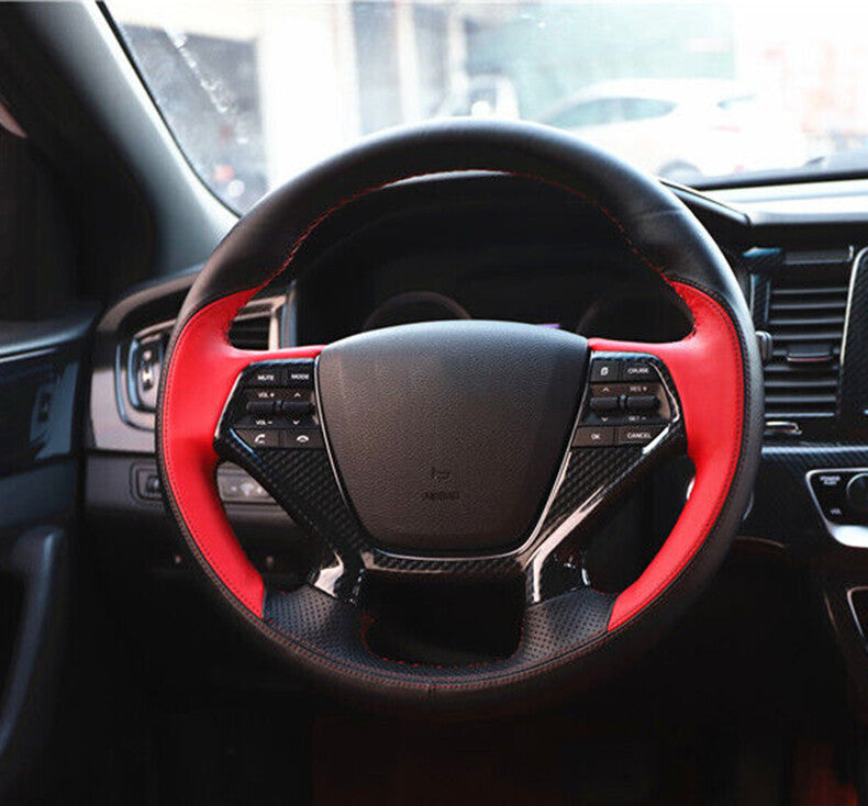 for Hyundai Sonata 2015-2019 Carbon Fiber Steering Wheel Button Frame Cover Trim
