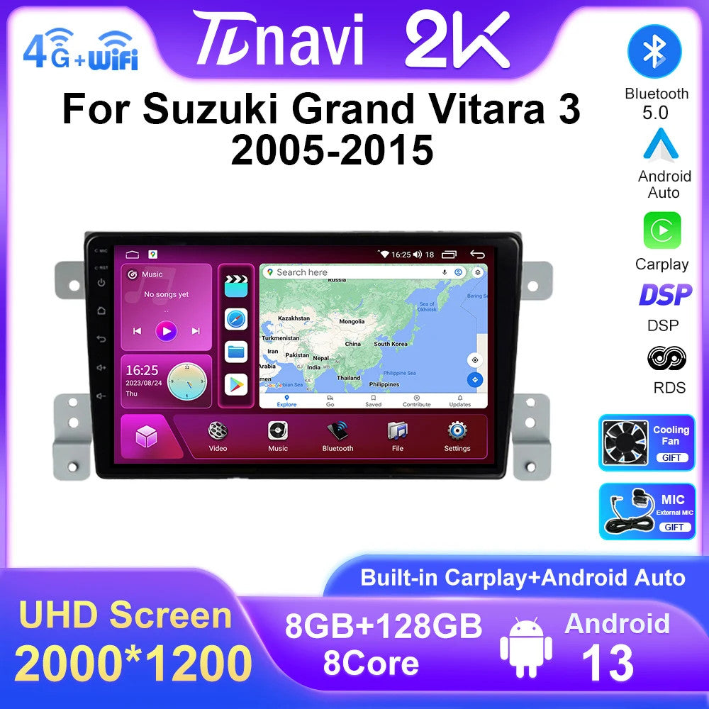for Suzuki Grand Vitara 3 2005-2015 Android CarPlay Car Radio GPS Player Screen