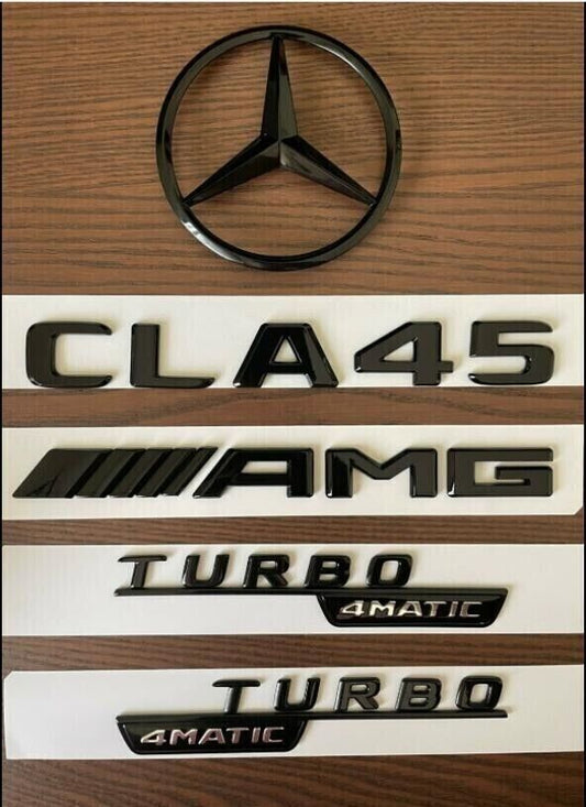 Gloss Black CLA45 TURBO 4MATIC Star Emblem PACKAGE Badge Sticker W117 C117 CLA