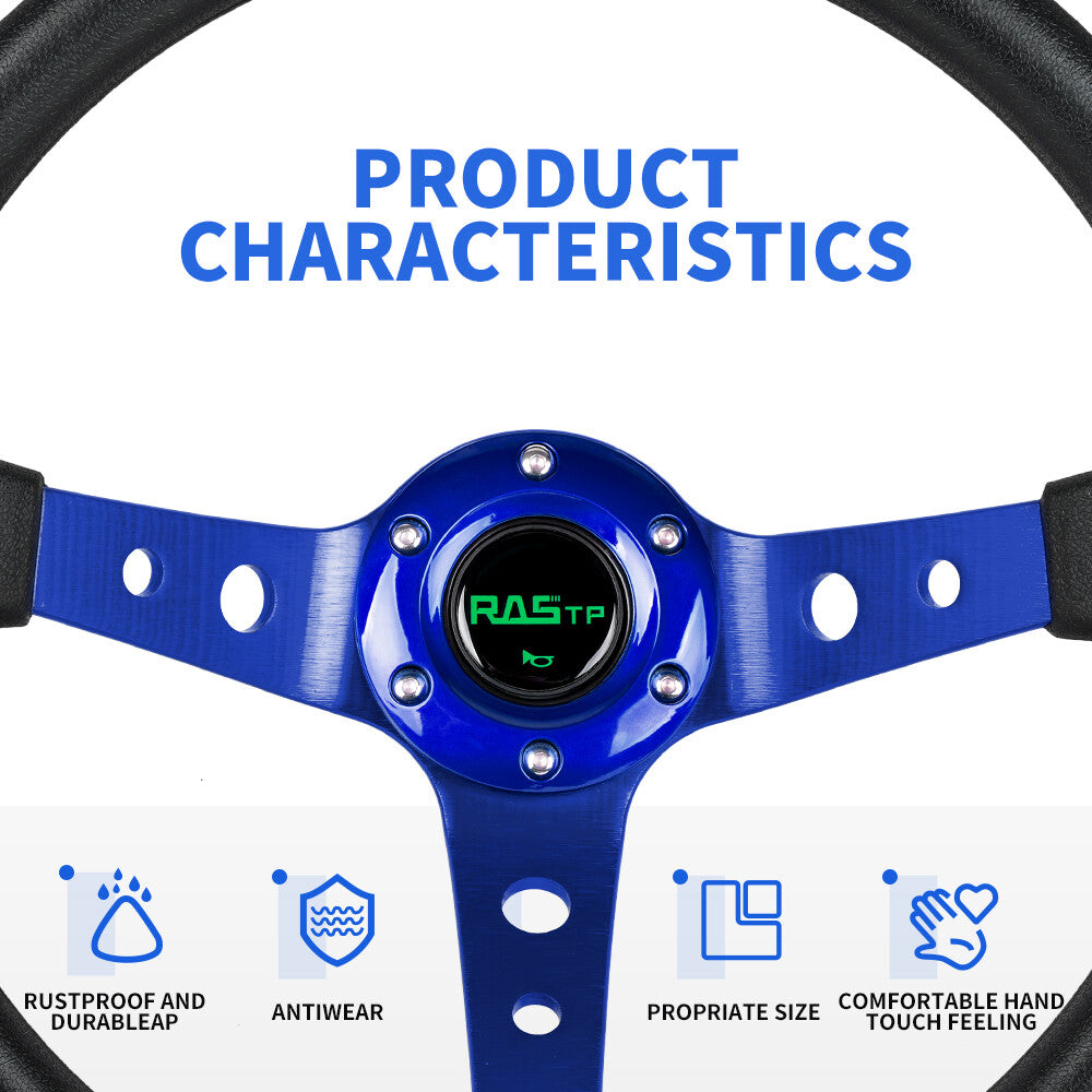 345mm Deep Dish 9.5mm PVC GRIP Drifting Racing Steering Wheel Aluminum Spoke