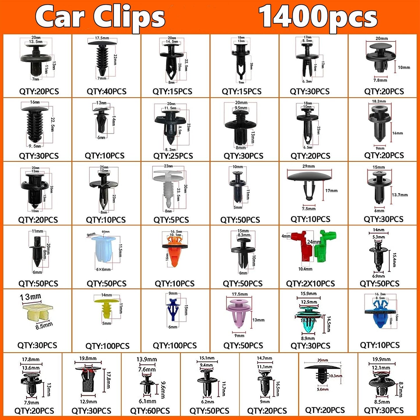 1400-piece push-bumper buckle rivet clip, 38 popular size, automatic push-pull rivets