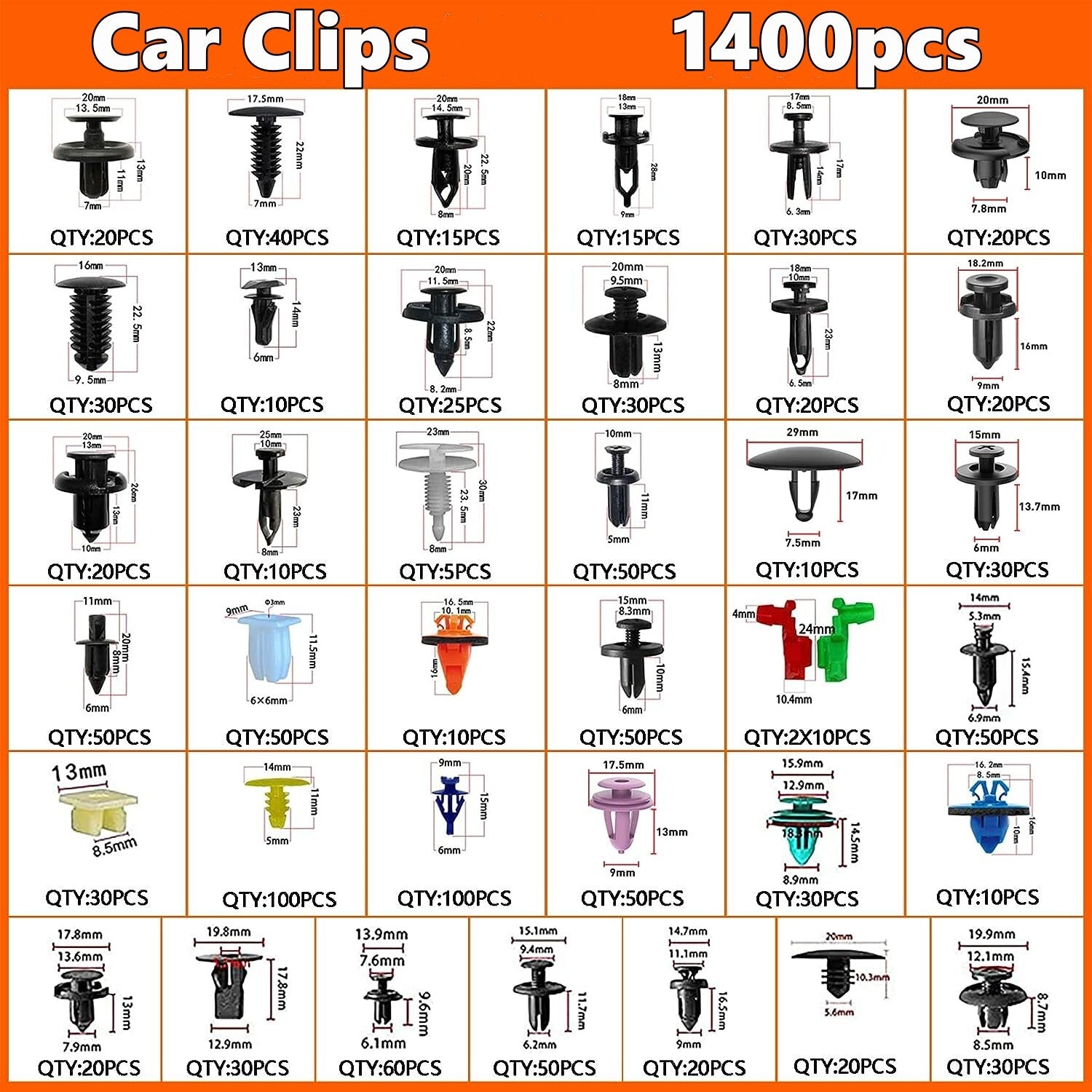 1400-piece push-bumper buckle rivet clip, 38 popular size, automatic push-pull rivets