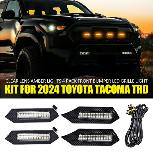 4¡Á CLEAR LENS FRONT BUMPER LED GRILLE LIGHTS Set Fit FOR 2024 for TOYOTA TACOMA TRrP