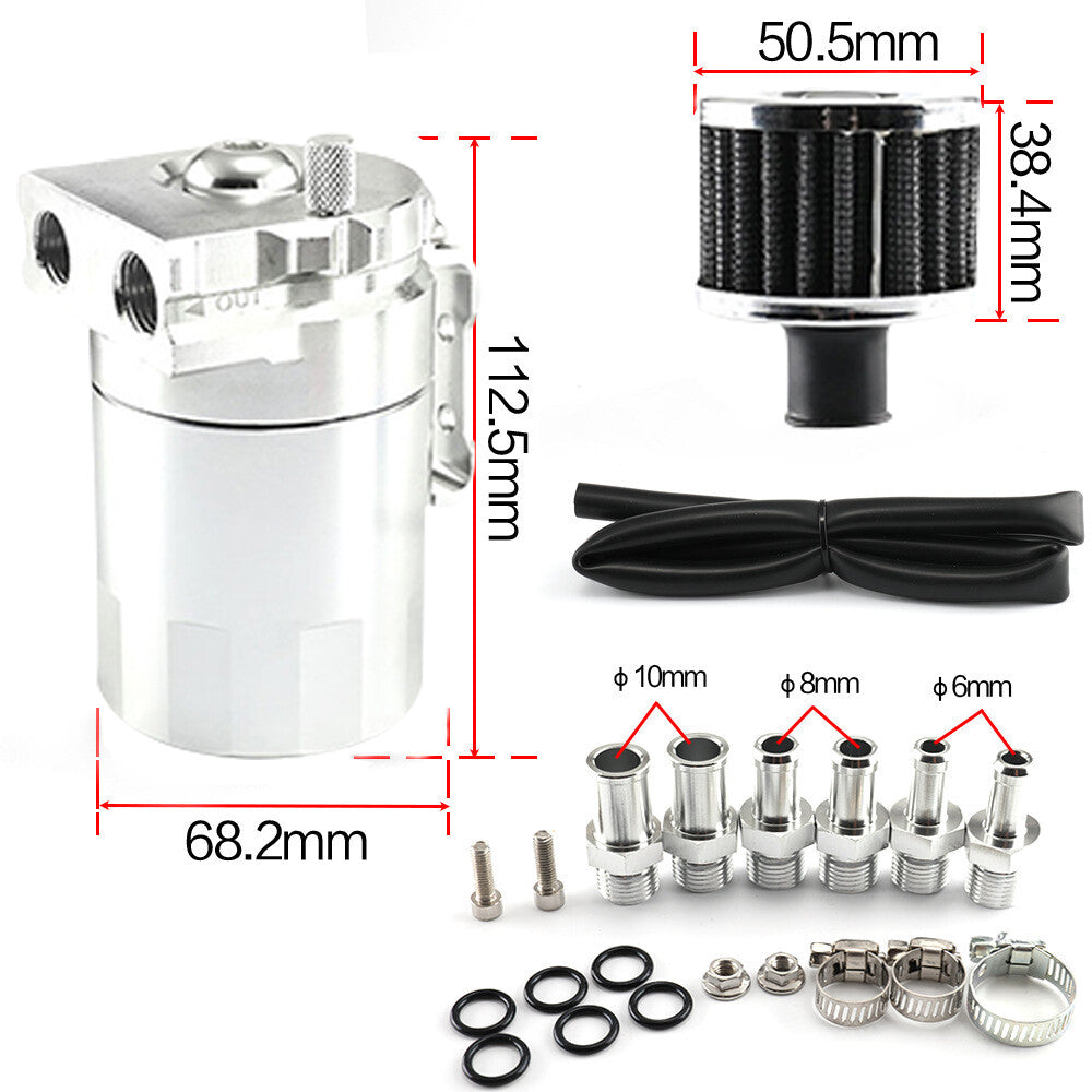 Oil Catch Can Kit Reservoir Baffled Tank with Breather Filter Aluminum Silver