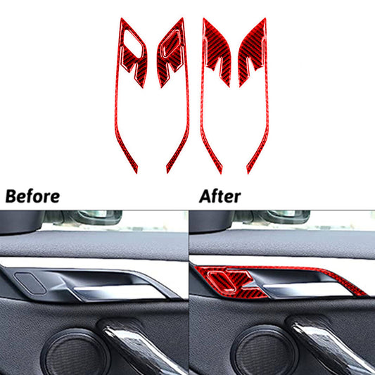 5Pcs Red Carbon Fiber Interior Door Handle Cover Trim for BMW X1 F48 2016-2018