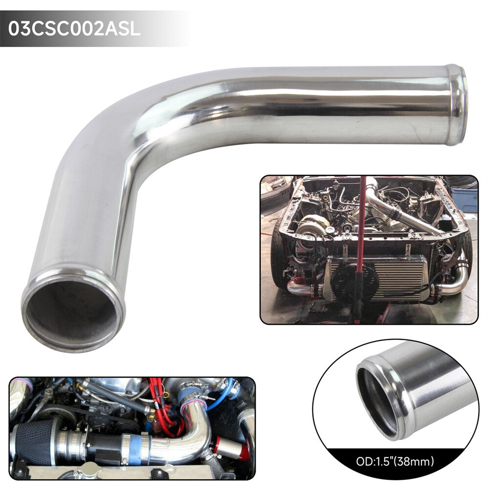 90 Degree 38mm 1.5 Aluminum Intercooler Intake Pipe Piping Tube Hose Silver