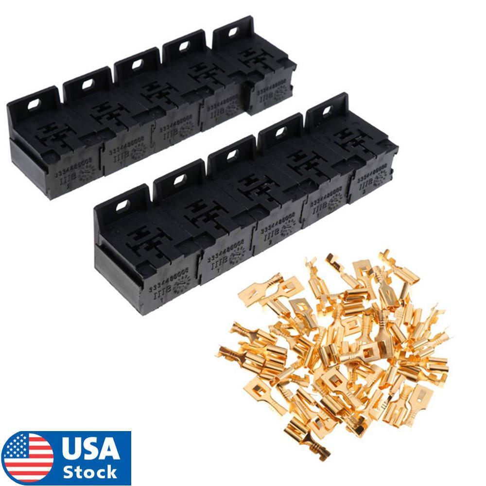10PCS 5 Pin Relay Sockets Connector Holder With 50pcs 6.3mm Terminals 30A-80A