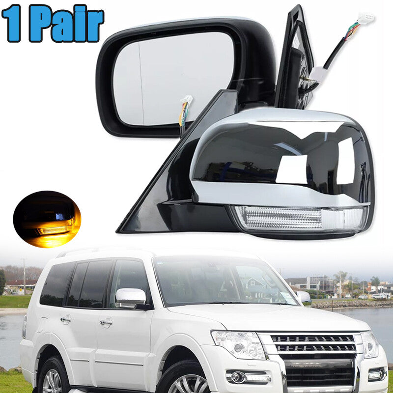 Left+Right Side Door Mirror W/Light for Mitsubishi Pajero Montero 2006-2021