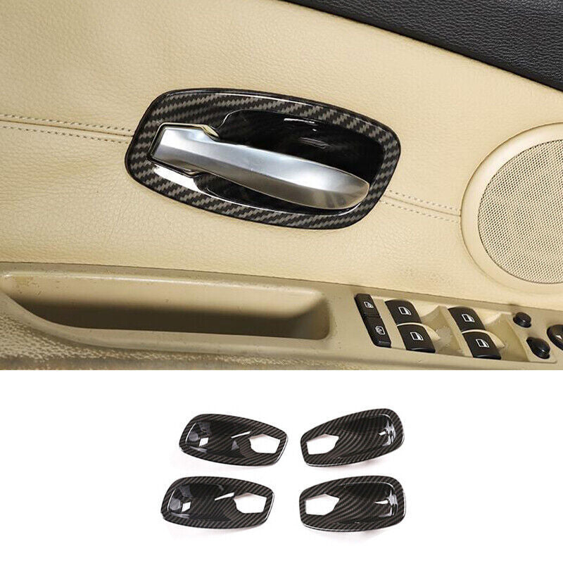 for BMW 5 Series 2006-2010 ABS Carbon Fiber Inner Door Bowl Frame Cover Trim 4P