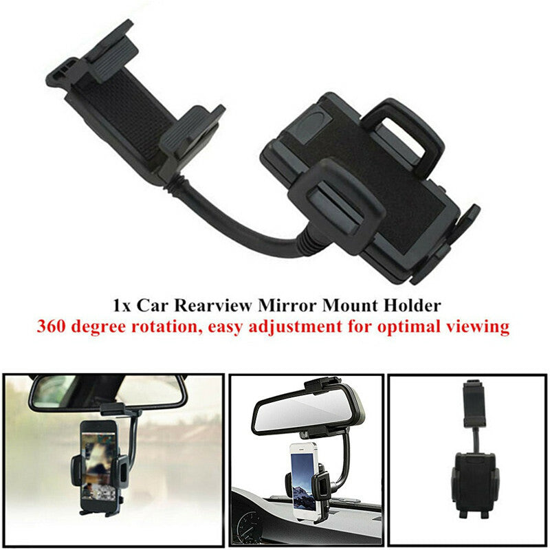 Car Rearview Mirror Clip MobilePhone Holder Rotation Fixing Degree Mount Bracket