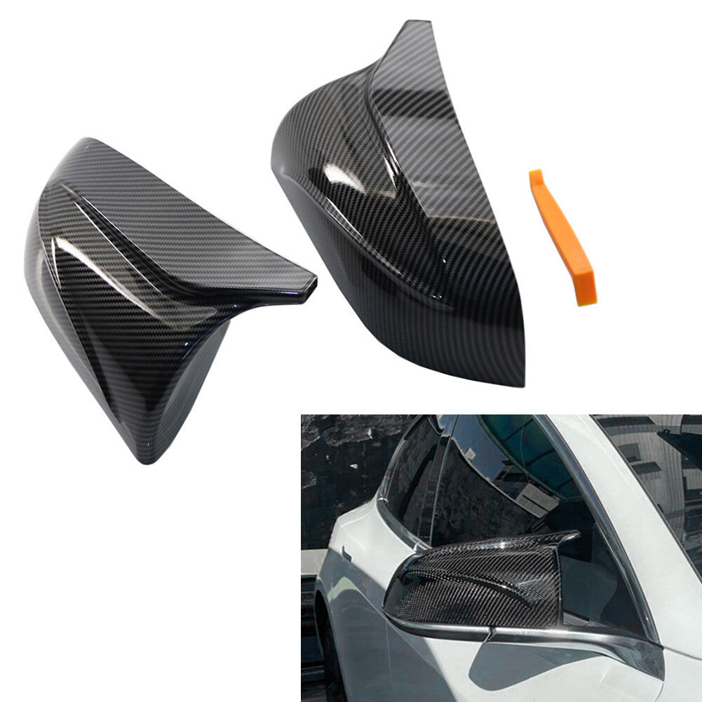 Carbon Fiber Look Mirror Housing Cover Cap for Tesla Model 3 2017 2018 2019-2020