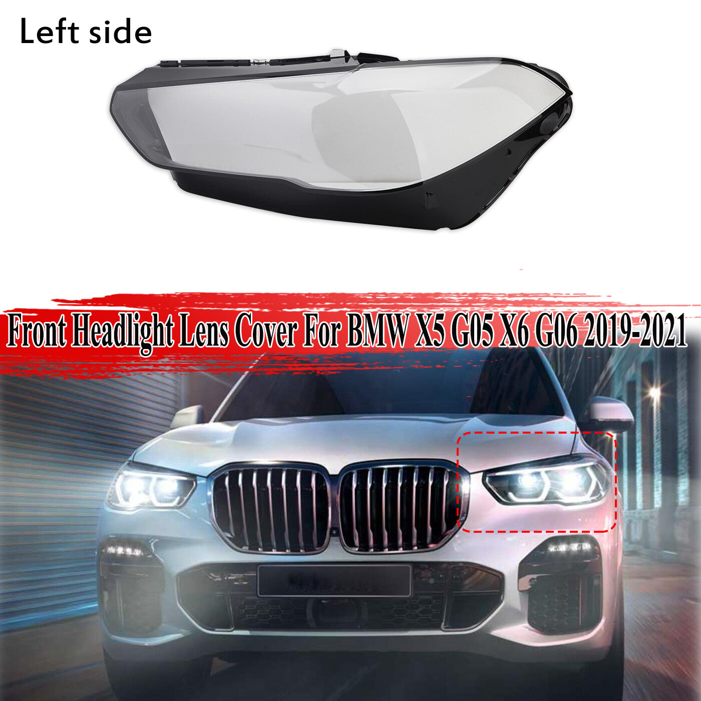 Front left headlight lens protective cover housing for BMW X5 G05 X6 G06 2019-2021