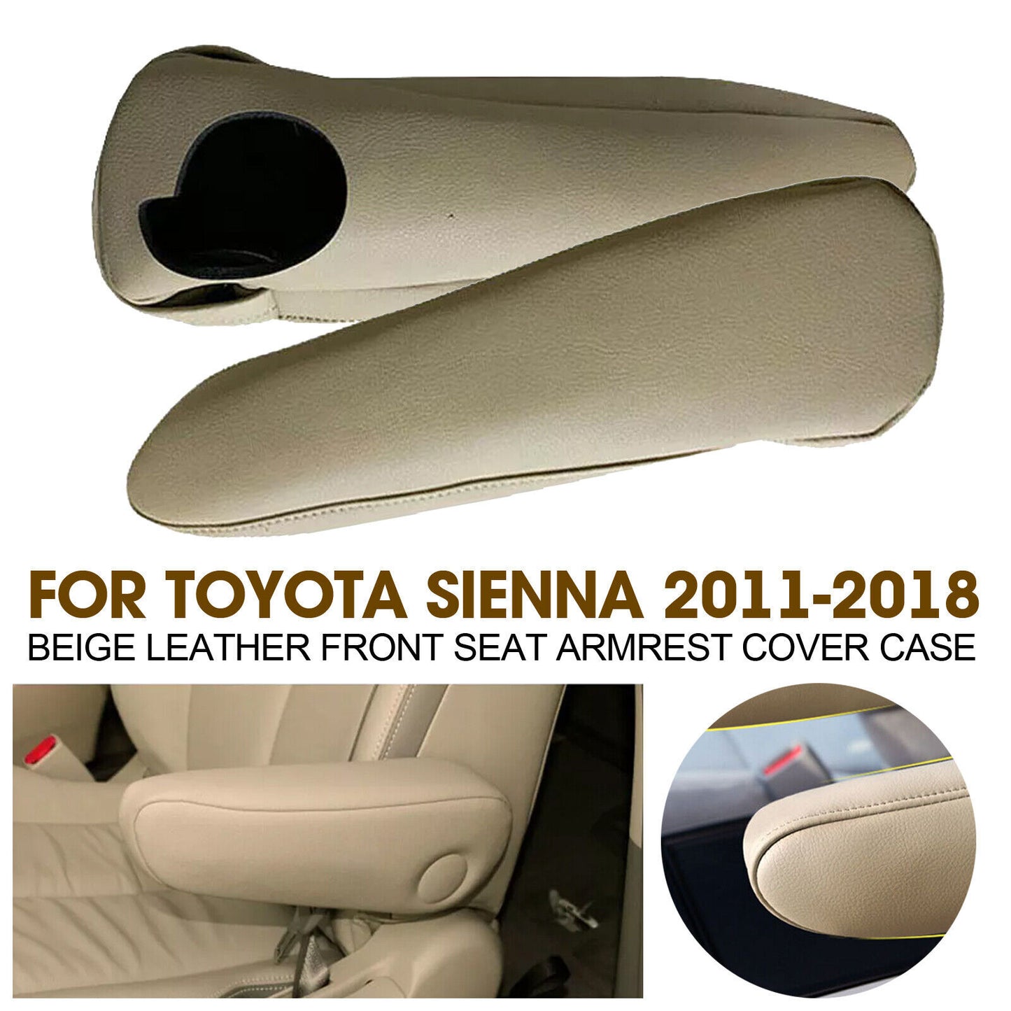 Pair for Toyota for sienna 2011-2018 Beige Leather Front for Seat Armrest Cover Case