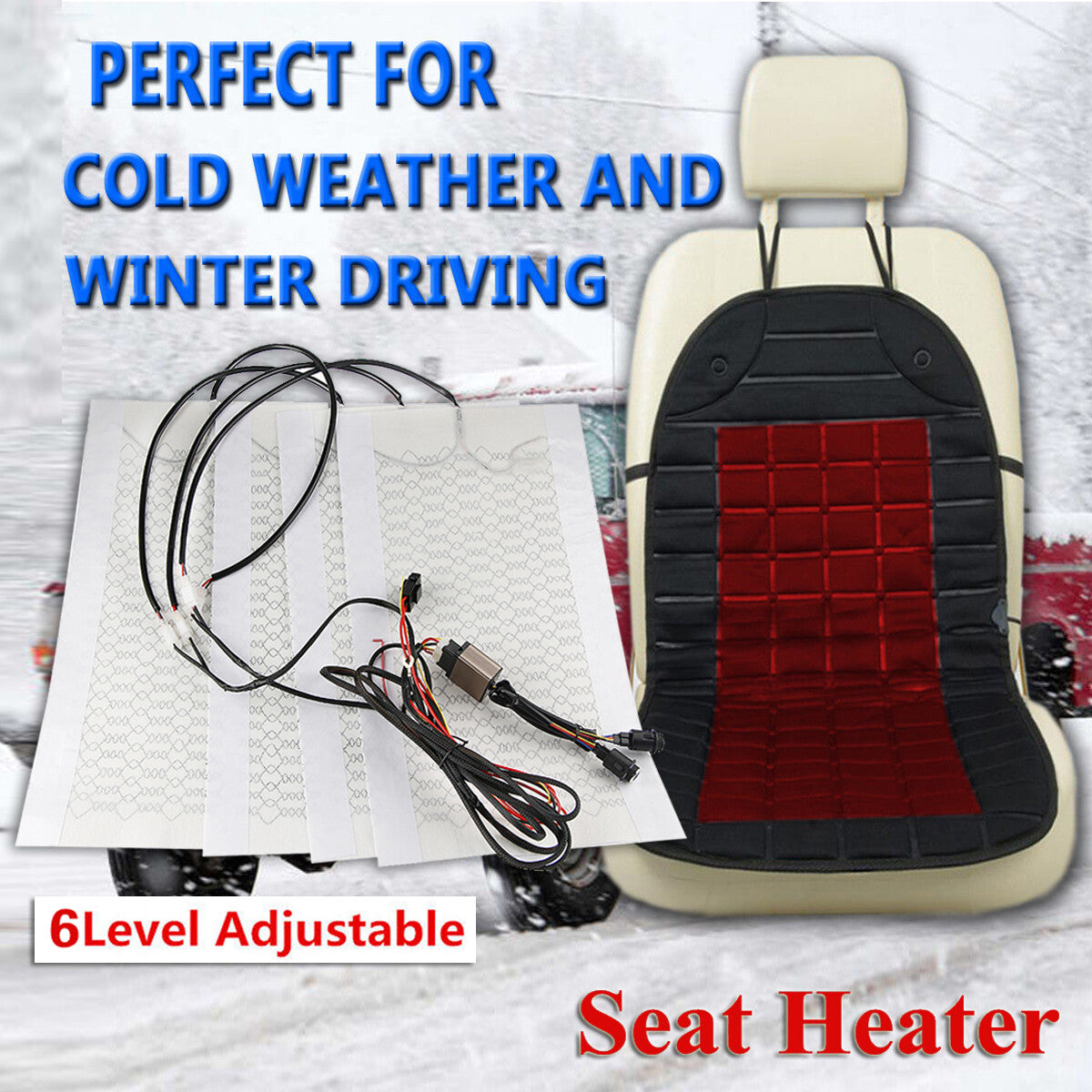 4X Universal Car for Seat Heater Pads Carbon Fiber Heating Heated Cushion Warmer