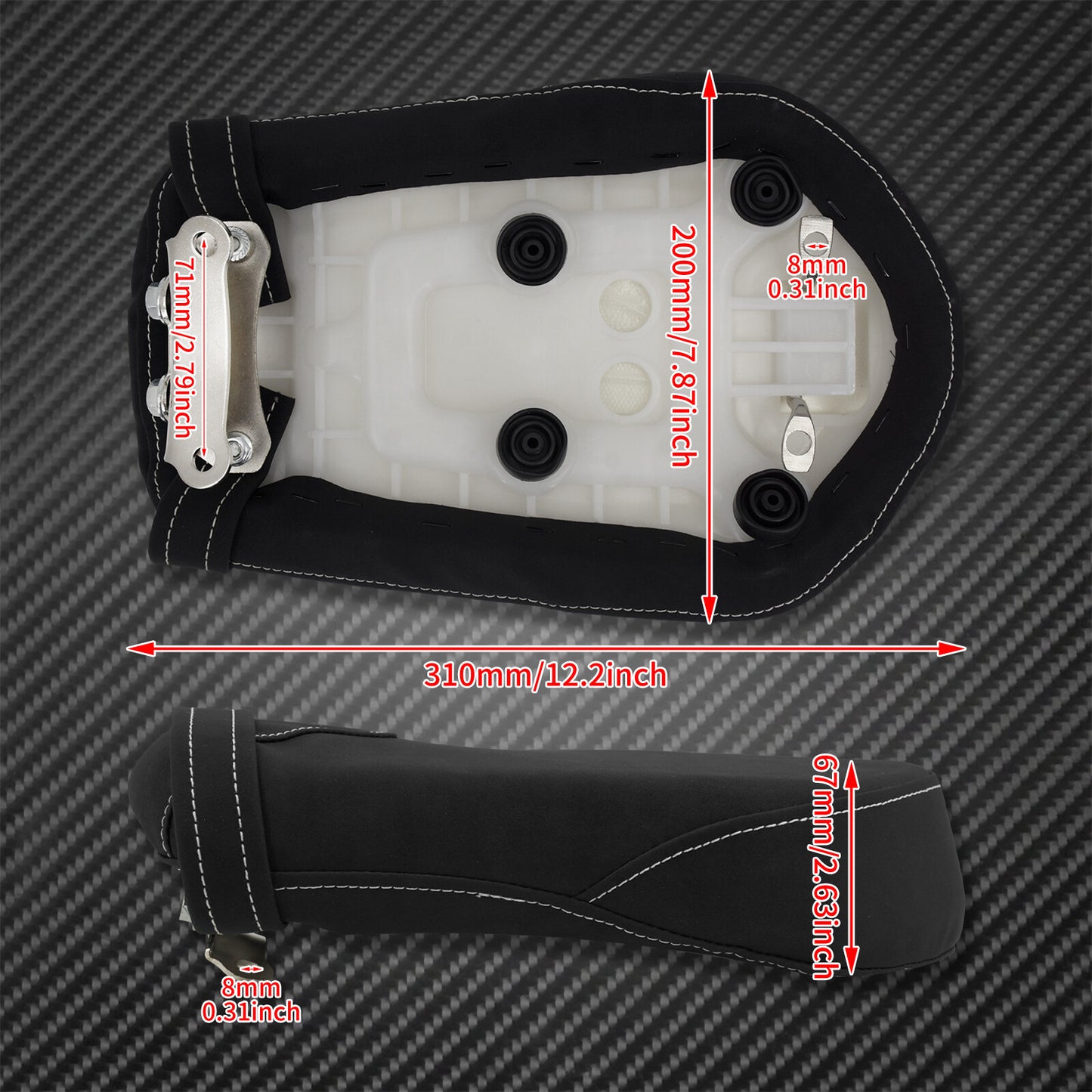 Black Rear Passenger for Seat Pad Cushion Fit for Yamaha Bolt XVS950 R-Spec 2014-17