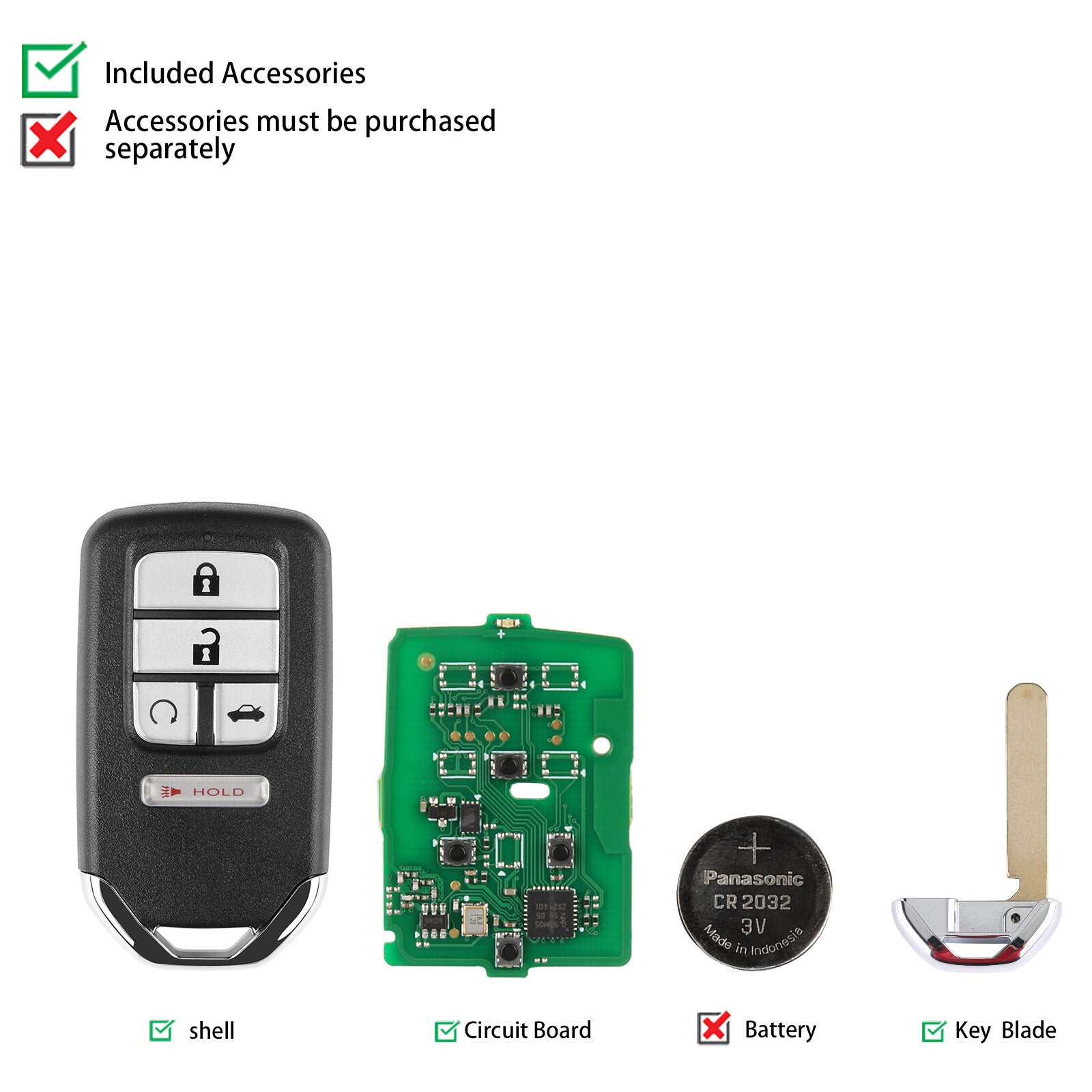 IKEYHD005AL Fit for Honda 5 Buttons Universal for Smart Key Remote Start,Trunk