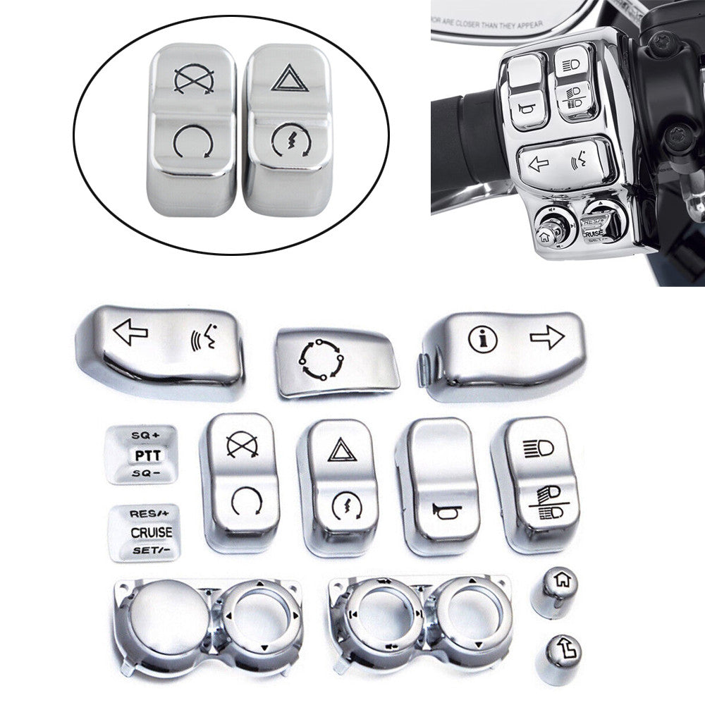 13Pcs Chrome Hand Control Switch Housing Button Covers for Harley Touring FLHT