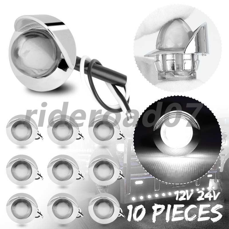 10Pcs White LED Bullet Clearance Side Marker Lights Round For Truck Trailer RV