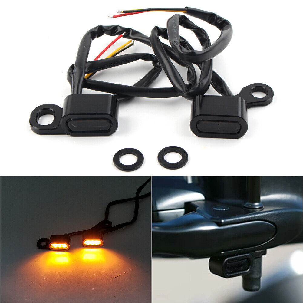 for Mini LED Turn Signal Indicator Amber Light Blinker Lamp Handlebar Kit Black