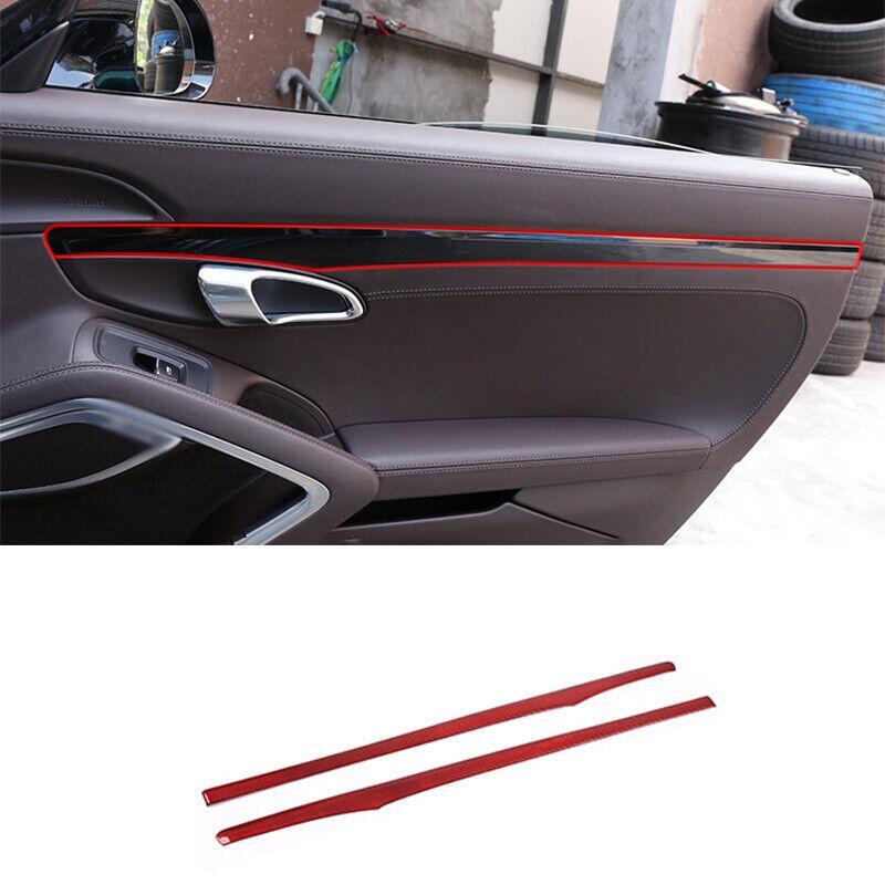 Fit for Porsche 718/911 Red Dry Carbon fiber Inner Door Armrest Decor Cover Trim