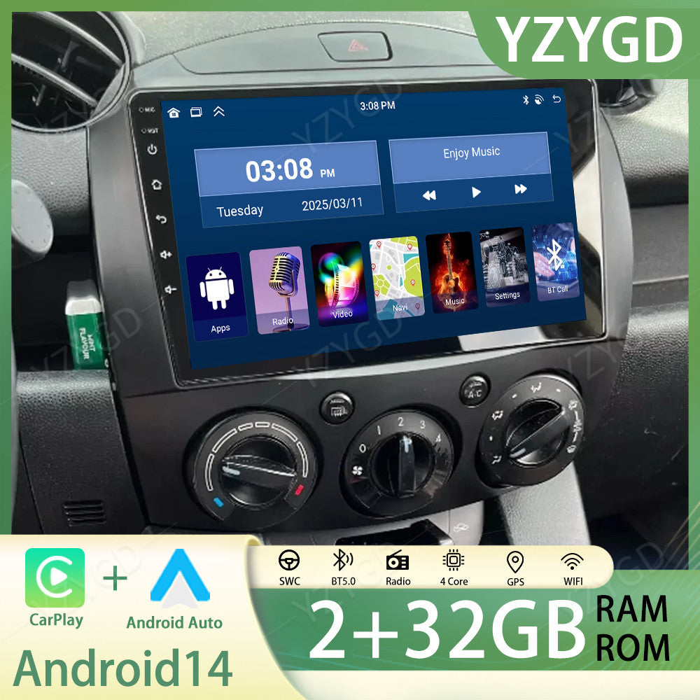 for Mazda 2 2007-2014 Carplay Car Stereo Radio Android 14 2GB+32GB GPS Navi WIFI