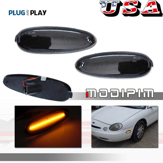 Smoke lens with full amber LED front corner side marker light suitable for 96-99 Taurus and Sable.