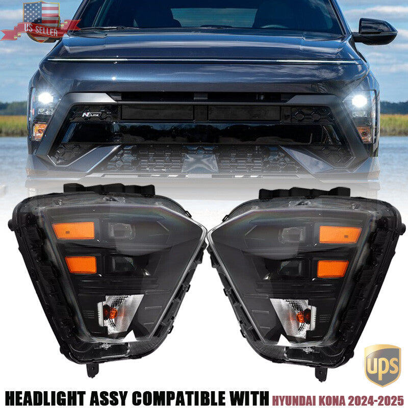 For 2024-2025 for Hyundai Kona Left Right LED Headlight Assembly w/ Halogen Signal