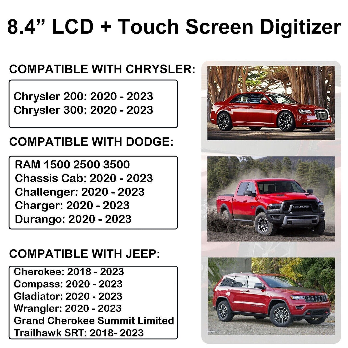 8.4 Uconnect 4C UAQ LCD Monitor Touch-Screen for Charger Radio TDO-XGA084 18-23