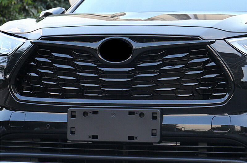 Piano Black Front Bumper Grille Logo Strip Cover for Toyota Highlander 2020-2023
