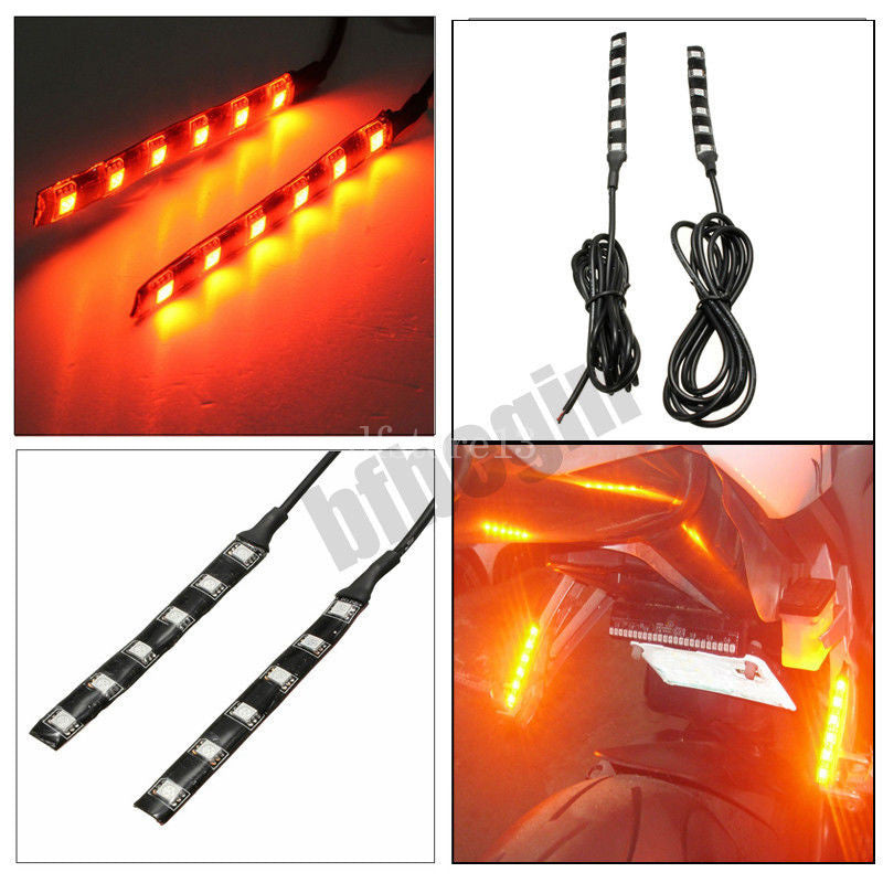 6 LED Motorcycle Flexible Turn Signal Amber Integrated Strip Brake Taillights