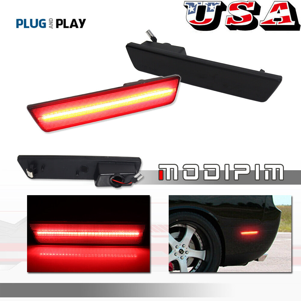 Fit 08-14 for Dodge for Challenger Darkest Smoke Red LED Front Side Marker Lights