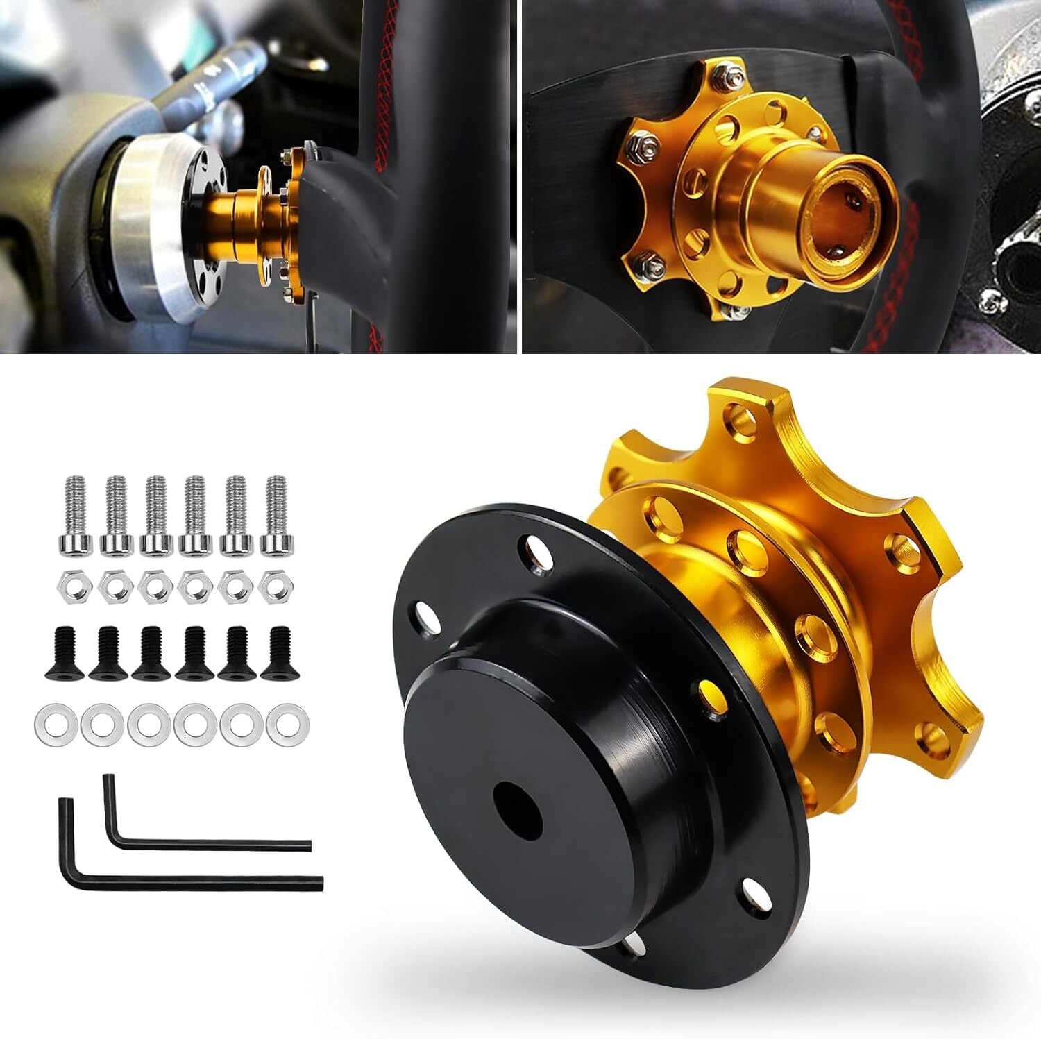 Gold Universal Steering Wheel Quick Release Hub Adapter 6 Hole Snap Off Boss Kit