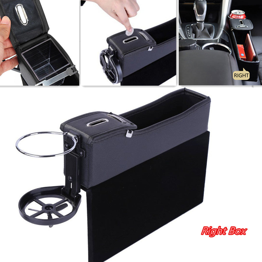 1Pc Car Side Pocket With Cup Hoder Right for Seat Catcher Organizer Storage Coin Box