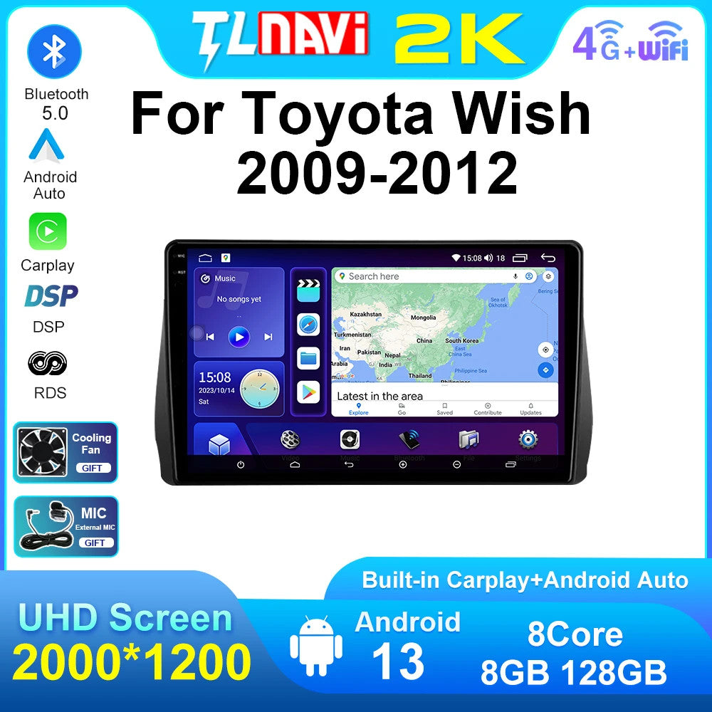 for Toyota Wish 2009-2012 Android Car Radio Stereo CarPlay GPS Multimedia Player