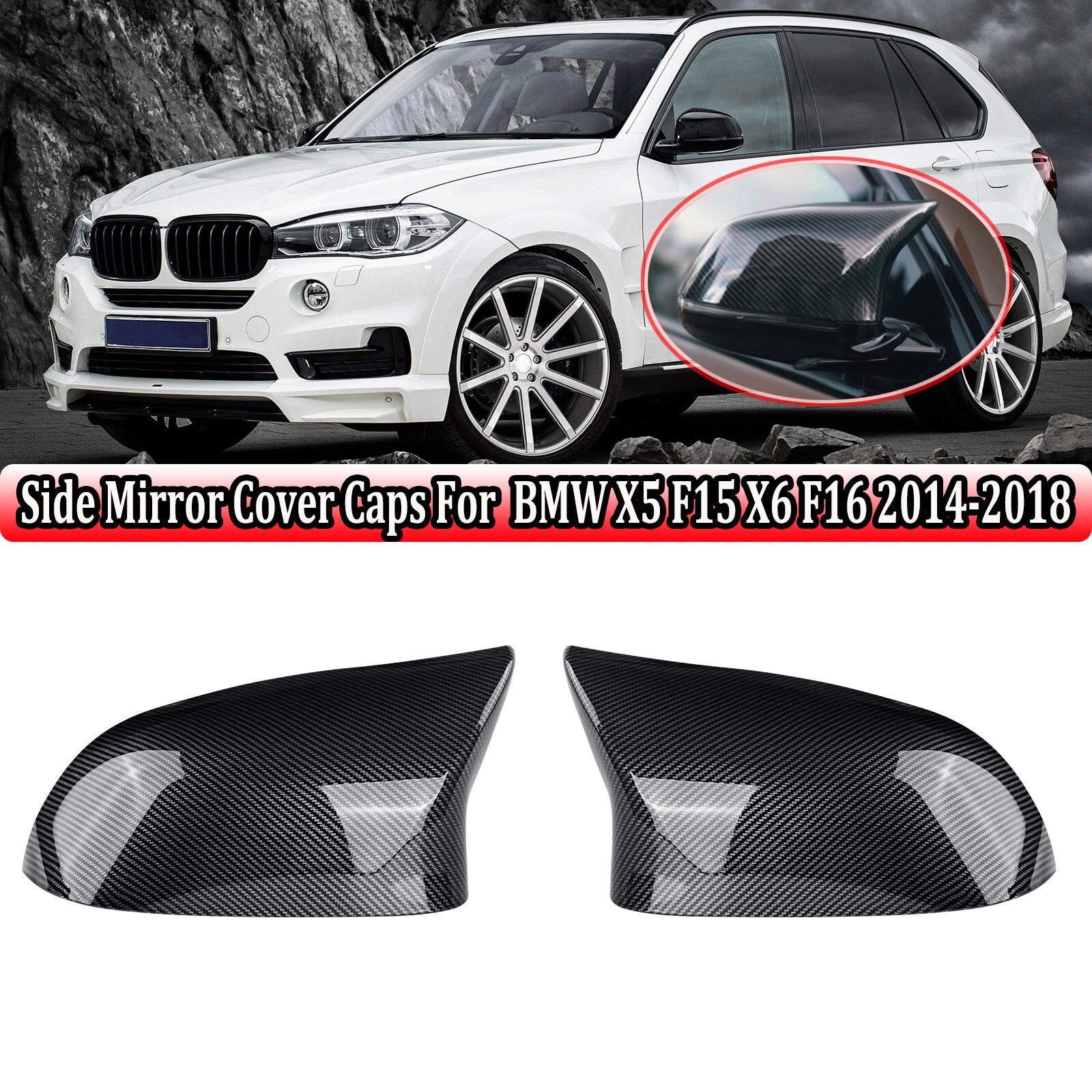 Two carbon fiber mirror protective covers, Model M, suitable for BMW X5 F15 X6 F16 28i 35i (2014-18)