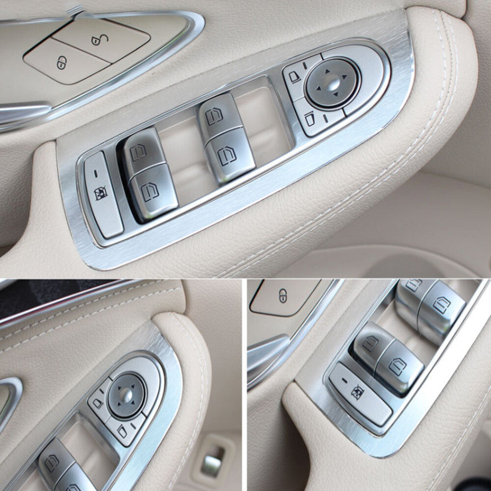 Alloy Silver Window Lift Switch Button Trim for Benz C GLC Class W205 X253 15-19