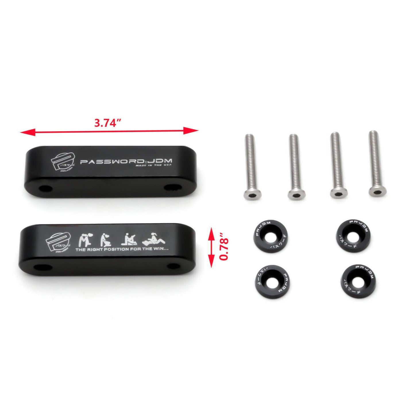 Black JDM Aluminum Billet Hood Vent Spacer Riser Kit for Honda for Civic for Acura