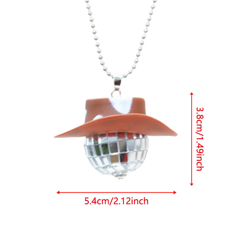 Cowboy Hat Disco Ball Car Ornamen Rearview Mirror Hanging Acessory Cow Brown