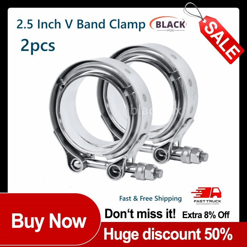 2 x 2.5 inch stainless steel V-band bolt clamps + 2 x male and female flange clamps