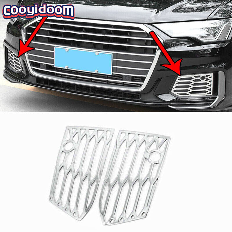 for Audi A6 2019 2020-2022 Silver Titanium Front Fog Light Lamp Frame Trim 2PCS