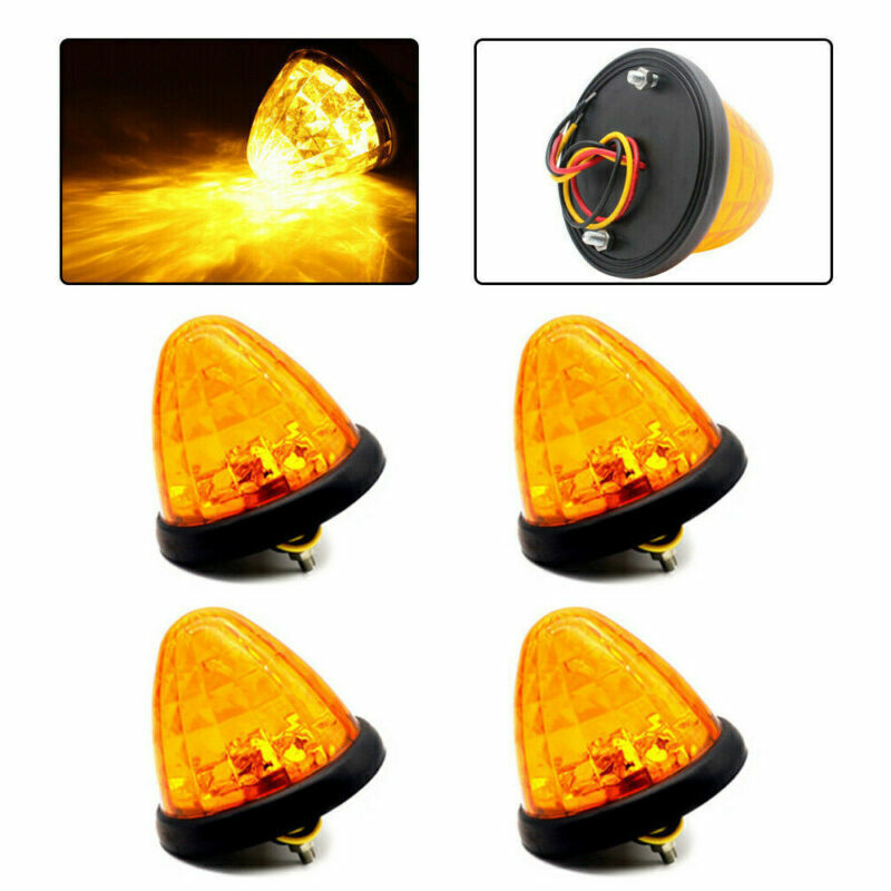 4pcs Amber Round LED Side Marker Beehive Cone Lights for Peterbilt Truck Trailer