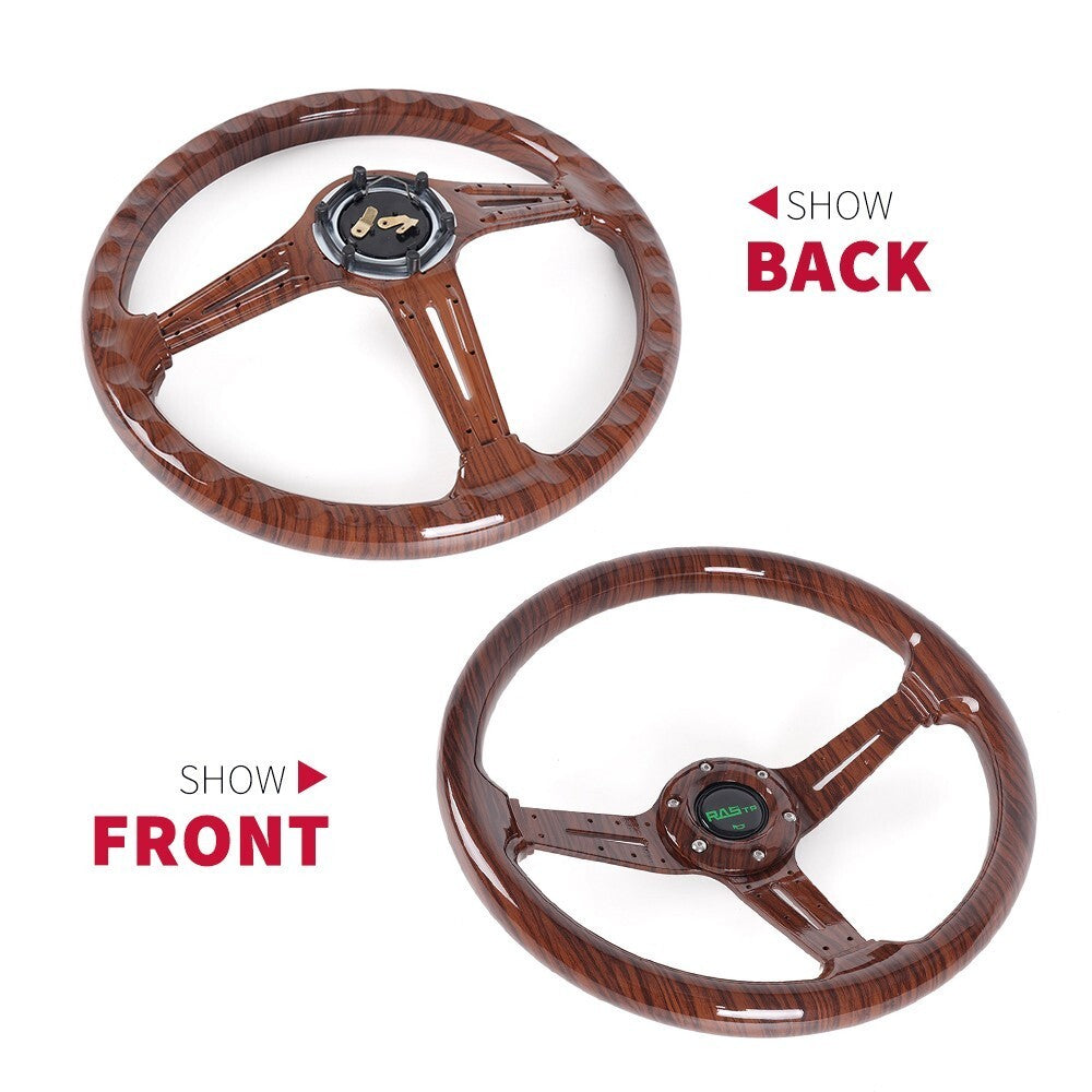 14INCH Universal Racing Steering Wheel Dark Wood Grain Drifting Deep Dish 6 Bolt