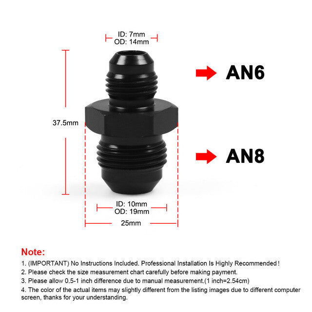 1-Pack - 8AN to 6AN Male Gearbox Alliance Black Aluminum