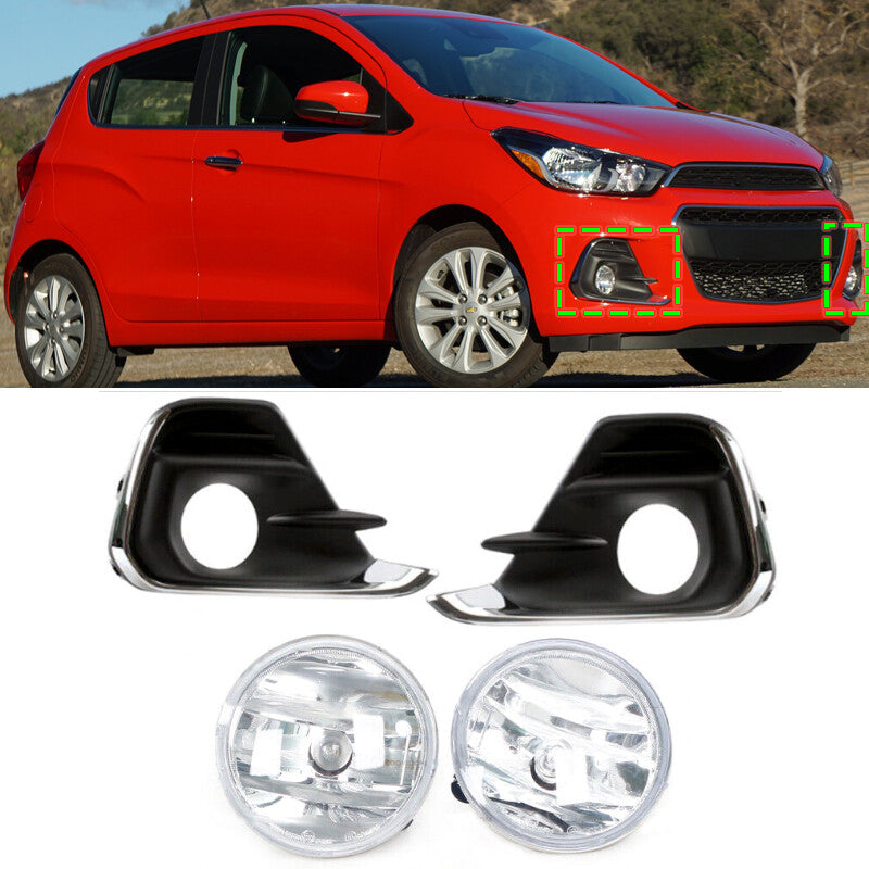 Front Bumper Fog Lamp + Fog Lamp Cover Grille Pair for Chevrolet Spark 2016-2018
