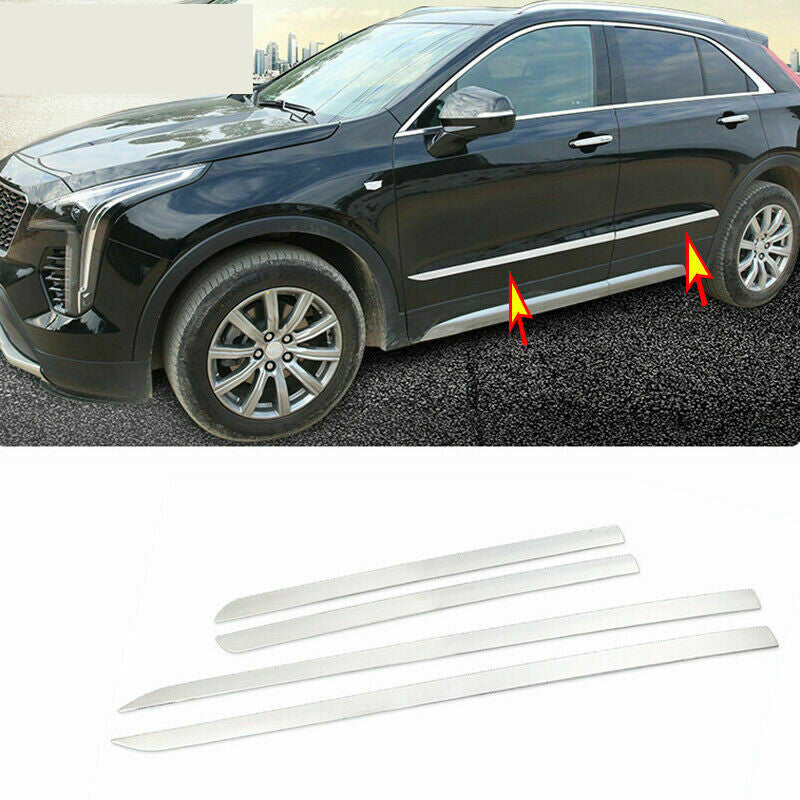 for Cadillac XT4 2018-21 Chrome Steel Side Door Body Molding Cover Strip Trim 4P