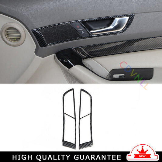 Inner Door Handle Cover Trim 2PCS Fit for Audi A6L 2005-2011 Black Carbon Fiber