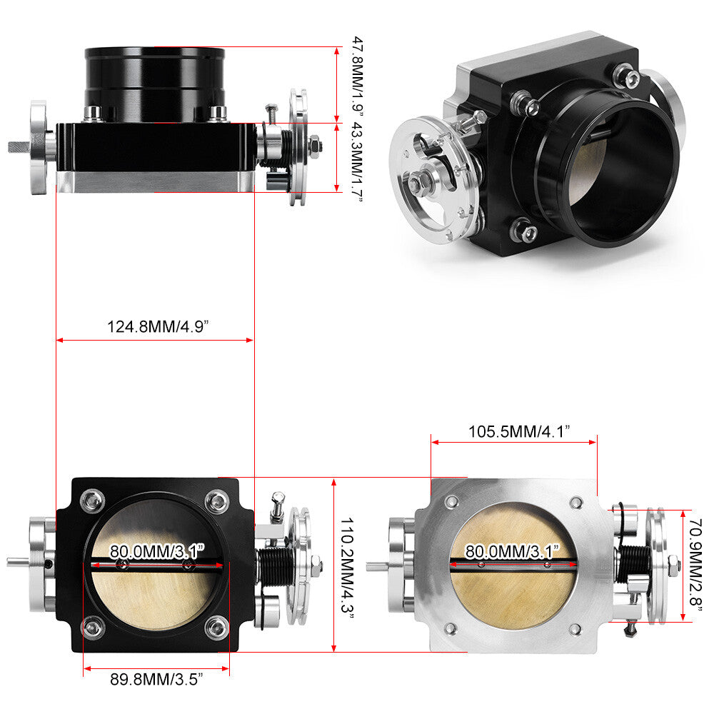 80MM 3.0 Throttle Body Aluminum Intake Manifold Billet Universal For GM for Ford