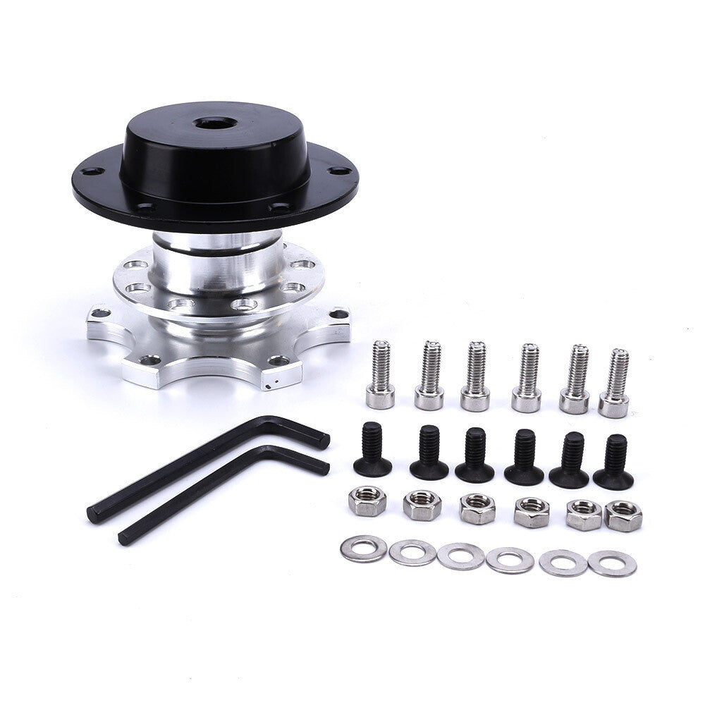 Universal Steering Wheel Quick Release Hub Adapter 6 Hole Snap Off Boss Silver