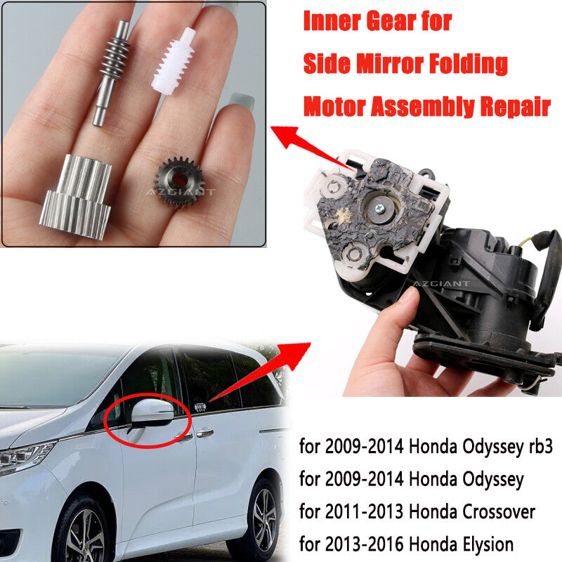 Side mirror folding motor gear set for 2008-2014 for Honda Jazz / 2009-2018 Crider, 2-piece set.