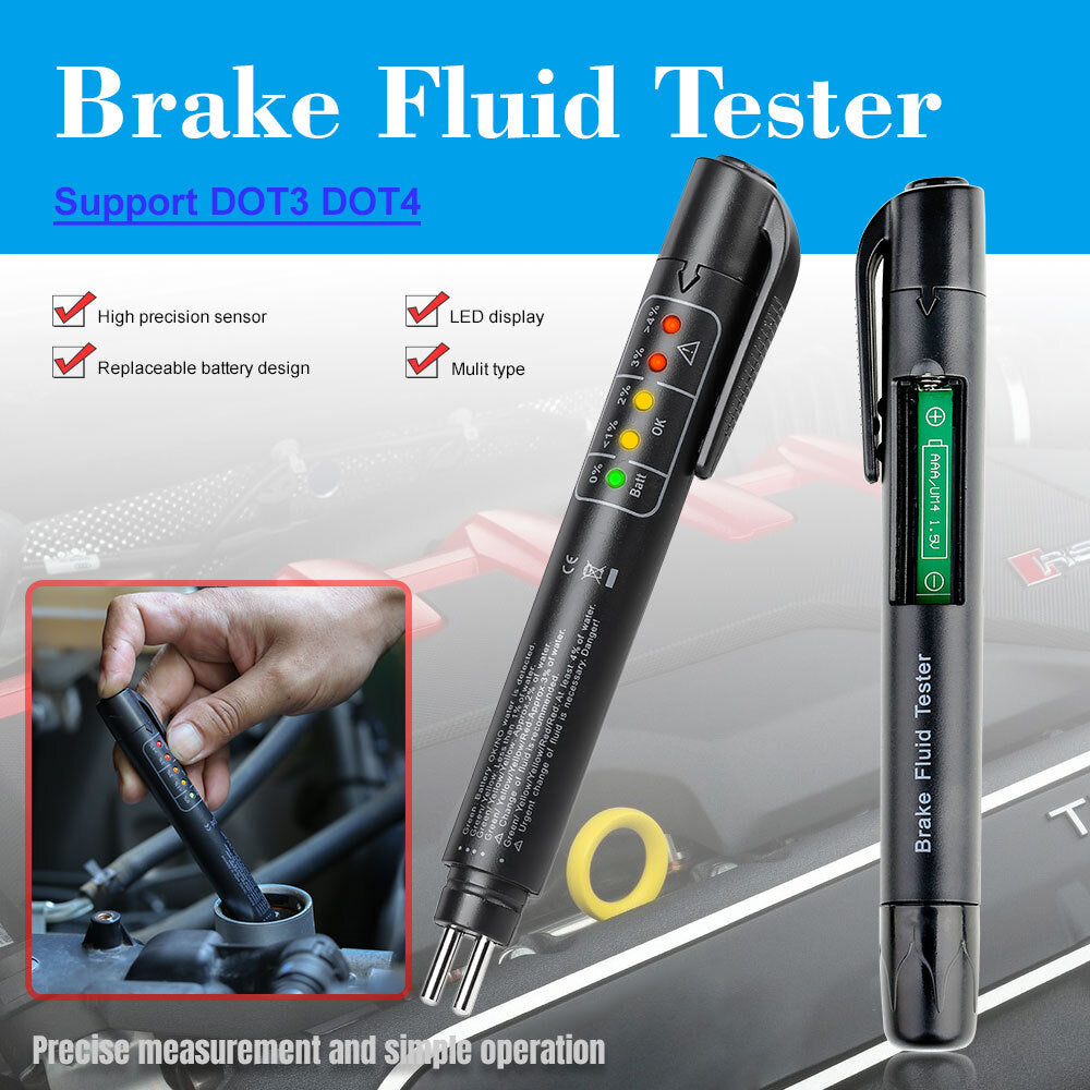 NEW Brake Fluid Tester Pen 5 LED Auto Oil Moisture Diagnostic Tool For DOT3 DOT4